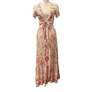 Shareen Collections Floral‎ Print Extra Low Neckline Lightweight Summer Dress S